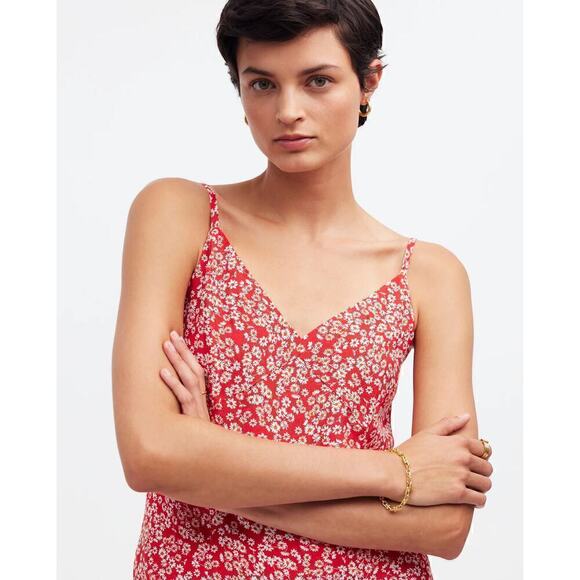 Madewell Women's V-Neck Cami Tank in Red Ditsy Floral Size 6 - Picture 3 of 11